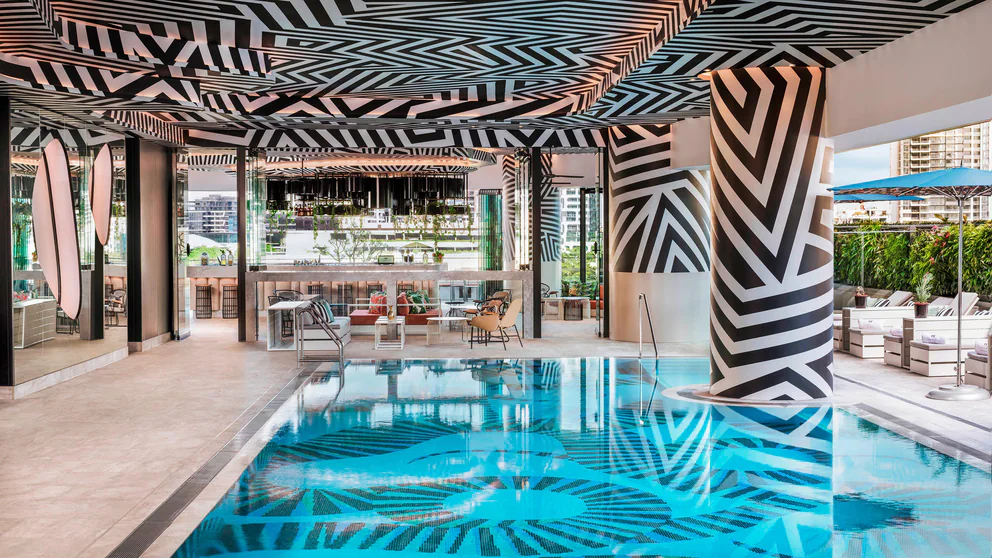 pool with bright patterns in w brisbane